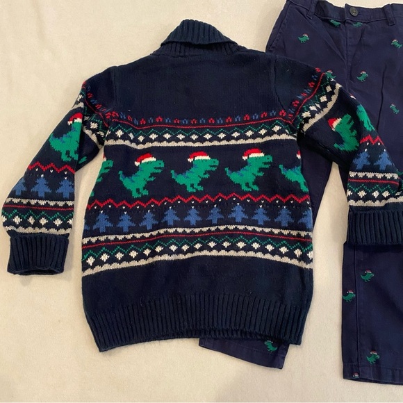 Boys 5yr Christmas Dinosaur Outfit Sweater Pants 5-6yr Winter Set Family Photos - Picture 4 of 6